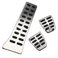 Stainless steel accelerator pedal cover set for Hyundai Tucson and Kia K5 showing automatic and manual variants
