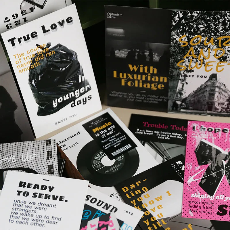 Boxed set of two fresh style printed postcards with messages 'Time Not Arrived' and 'Warm Wind Not Exhausted'.