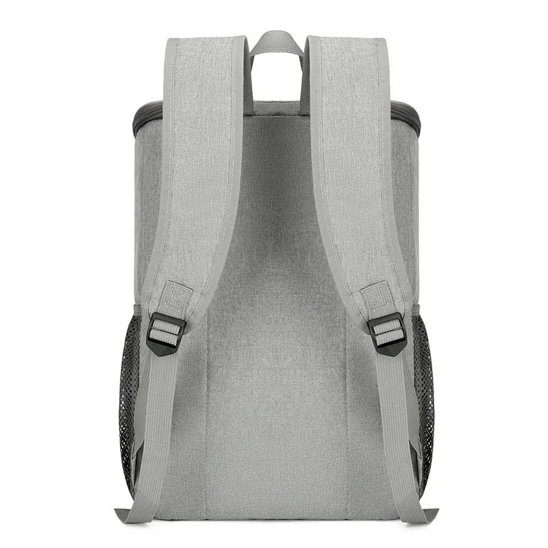 Large black Oxford cloth thermal backpack with curved shoulder straps for outdoor picnics