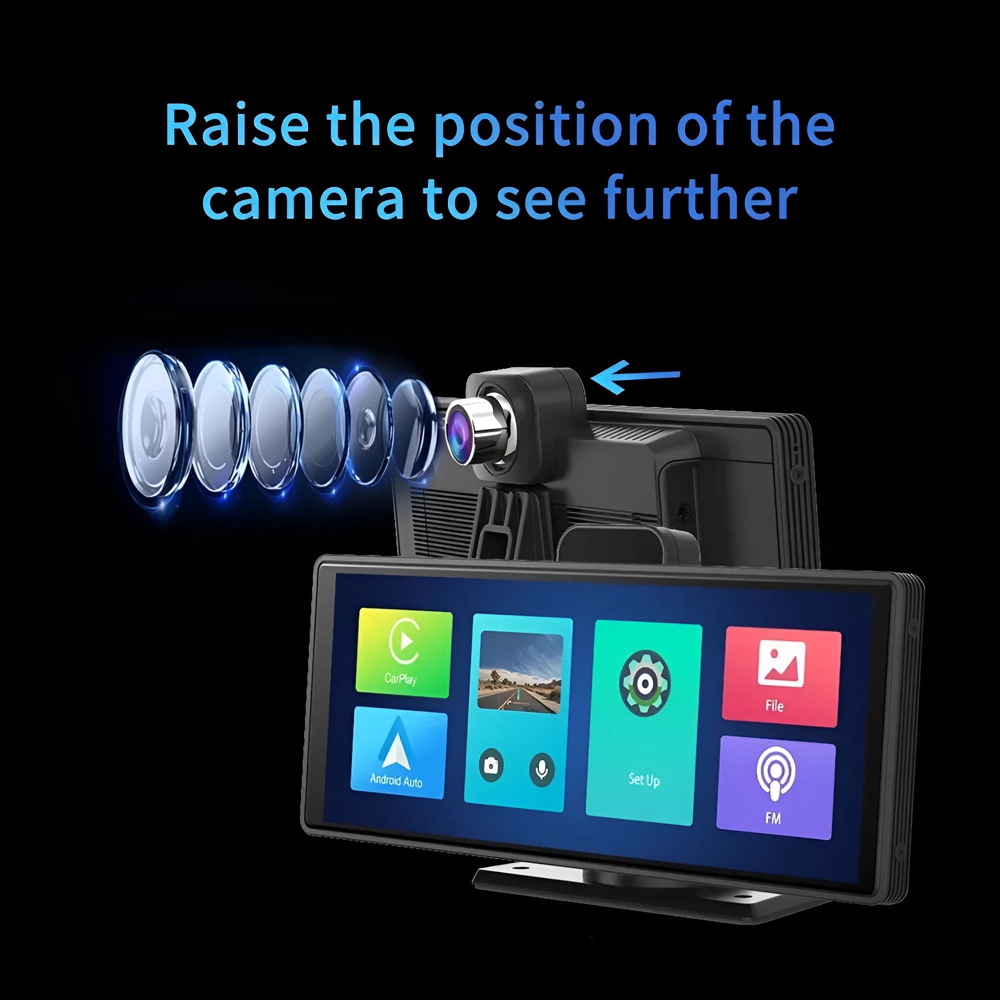 Black car dashboard camera with 10.26-inch screen and rear camera for dual recording