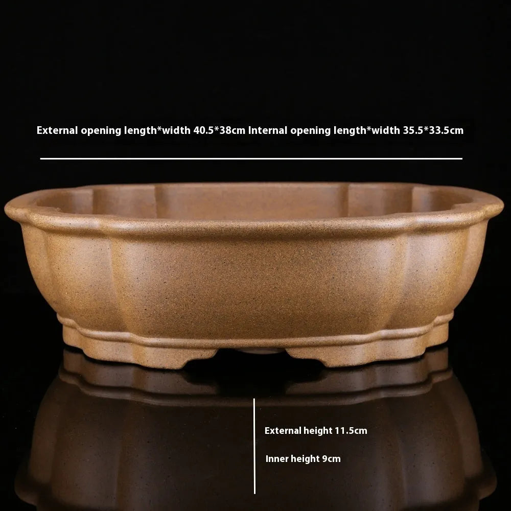 Large hexagonal purple sand bonsai plant pot with handmade terracotta finish