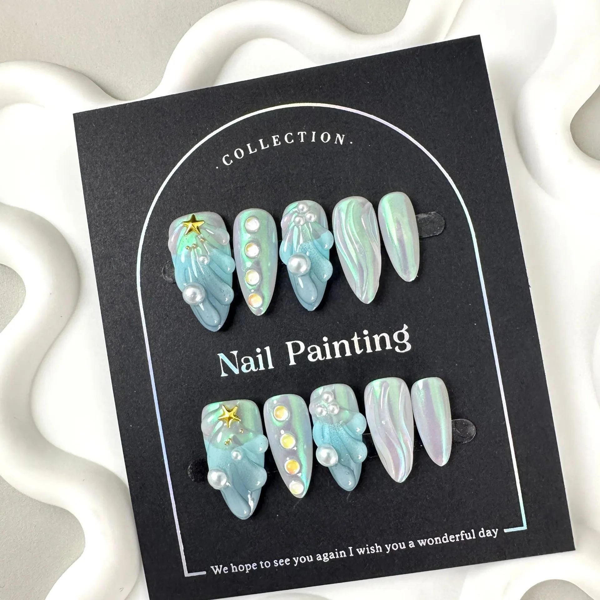 HAILANG blue plastic shell nail stickers set with XS S M L sizing options