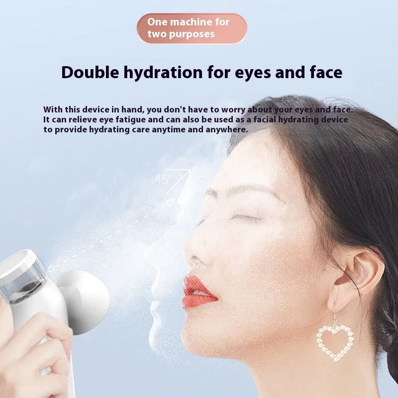 White portable electric eye mask with USB charging cable and atomising mask