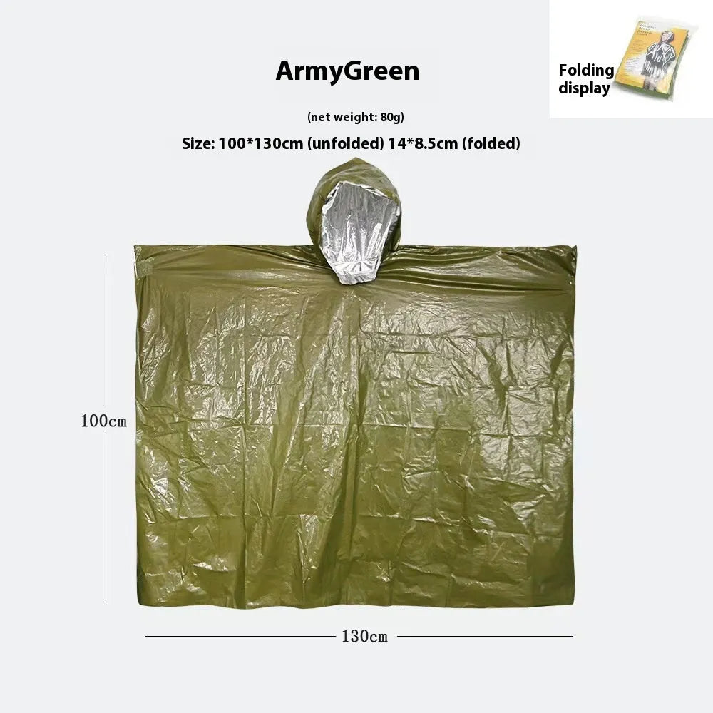 Orange and army green Marathon Wild Cross-country Multifunctional Raincoat laid flat showing 100x130cm size