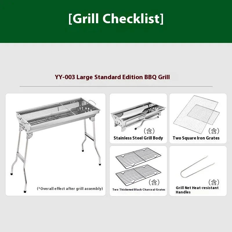 Stainless steel portable barbecue oven with flip design and charcoal grill accessories
