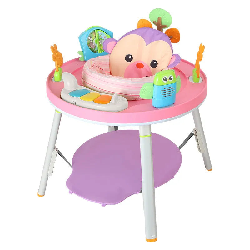 Plastic baby jumping chair with bouncing gymnastic rack in duck or lion designs