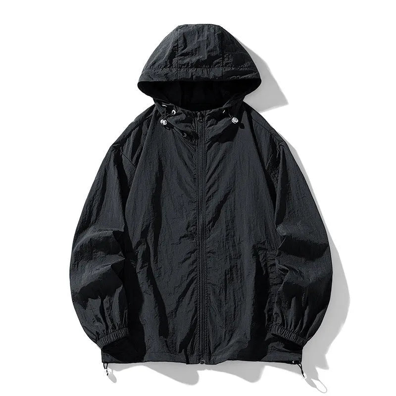 Loose-fitting thin outdoor jacket in a chemical fibre blend, shown in a choice of colours.