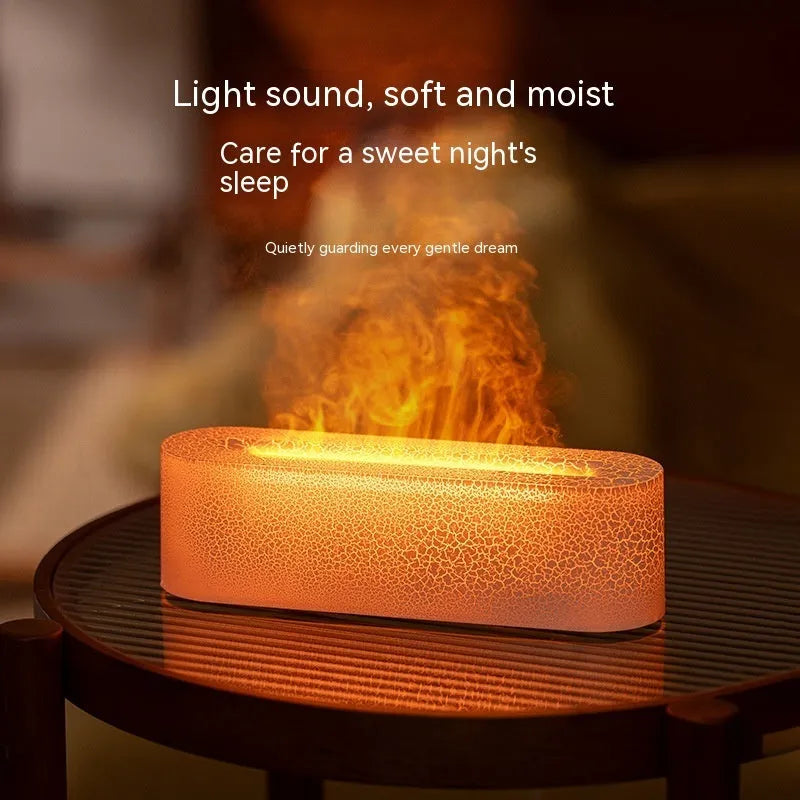 Square black creative lava atmosphere desktop humidifier and aroma diffuser with colourful flame light effect.