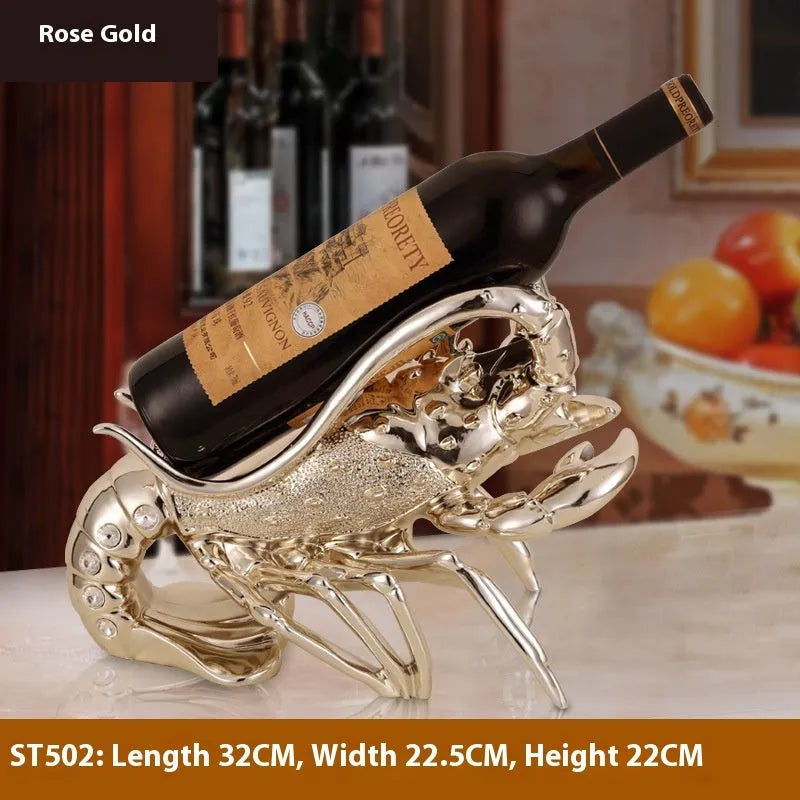 European style resin lobster wine rack ornament in rose gold or silver finish