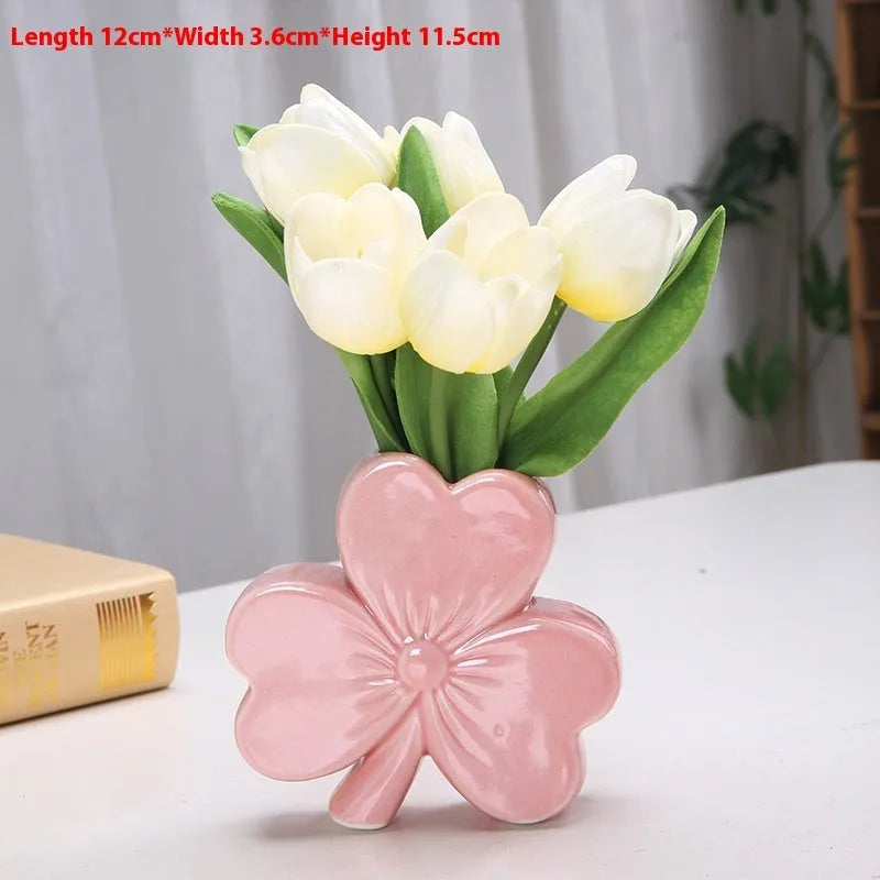 White porcelain ceramic desktop vase with European styling in light green colour