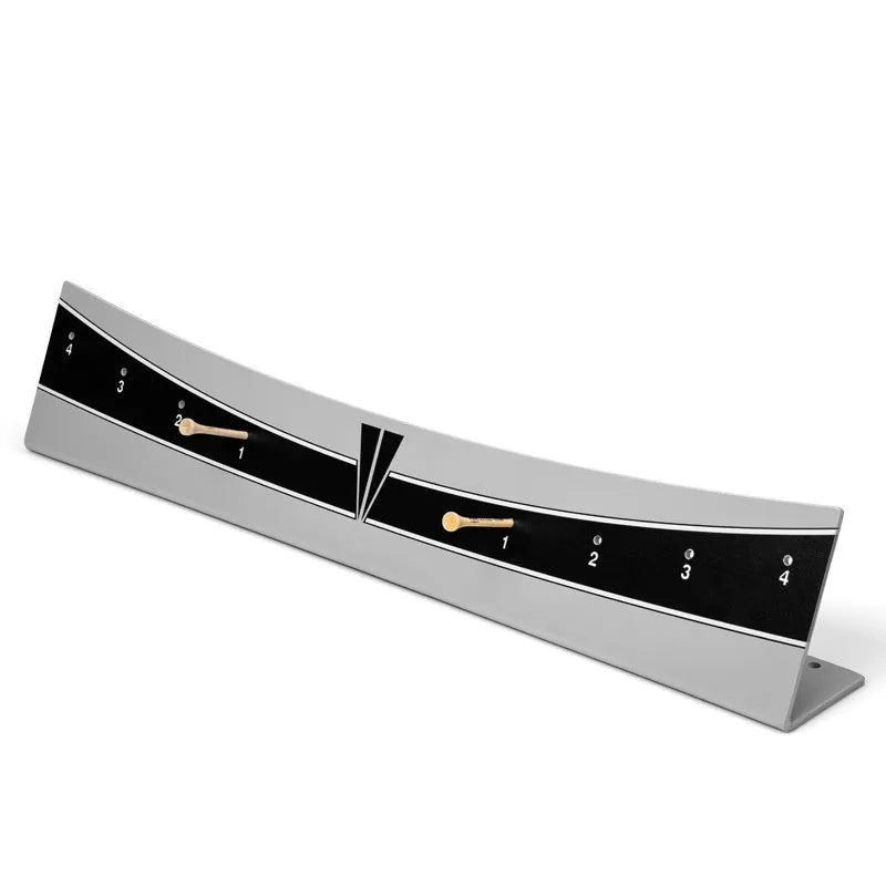 Golf putter trajectory balance simulator with adjustable push rod on a practice green.