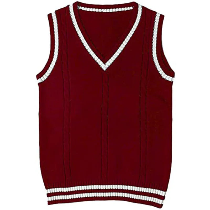 Women's slim-fit V-neck acrylic knitted sweater in striped stitch detail, shown in multiple colours.