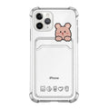 Clear cartoon printed iPhone case with card holder slot on the back.