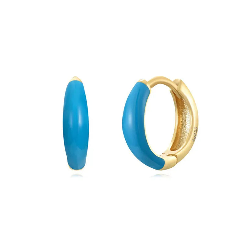 Curved oval epoxy drop earrings in multiple colours with silver needle posts and geometric U-shaped design