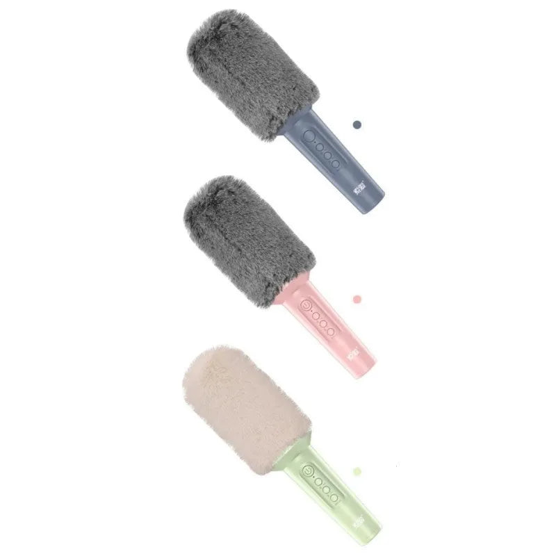 Wireless Bluetooth karaoke microphone in pink, blue, and green colours with USB connectivity