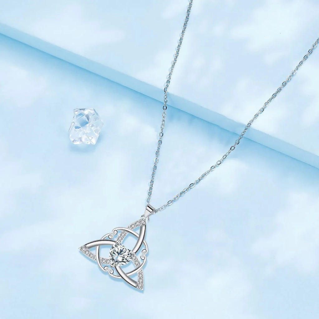 Geometric Celtic knot copper necklace for women in an electroplated blue colour finish.