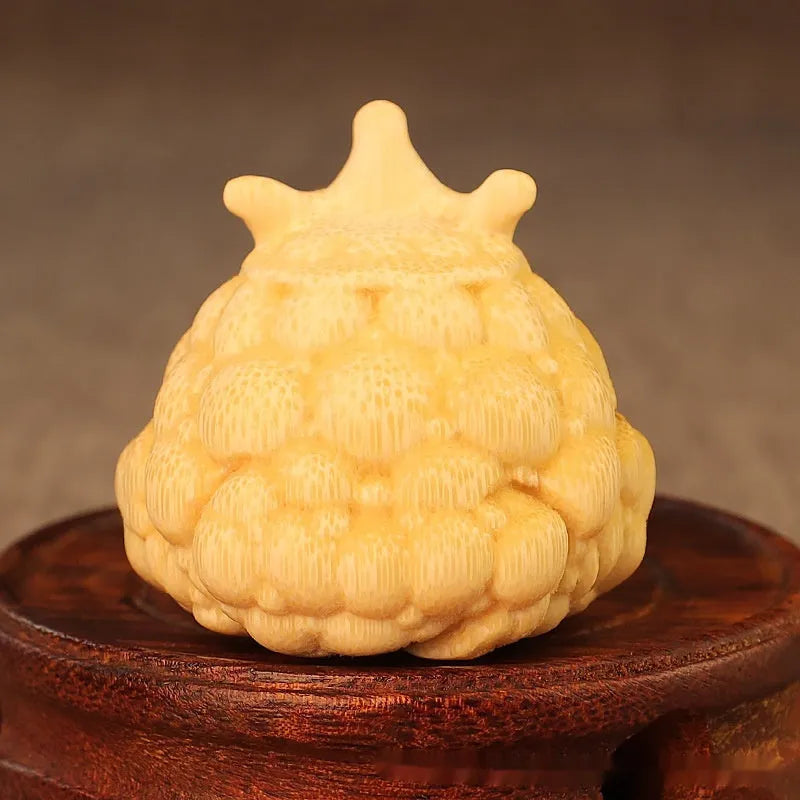 Solid bamboo carving of Crown Princess toad ornament in cute style
