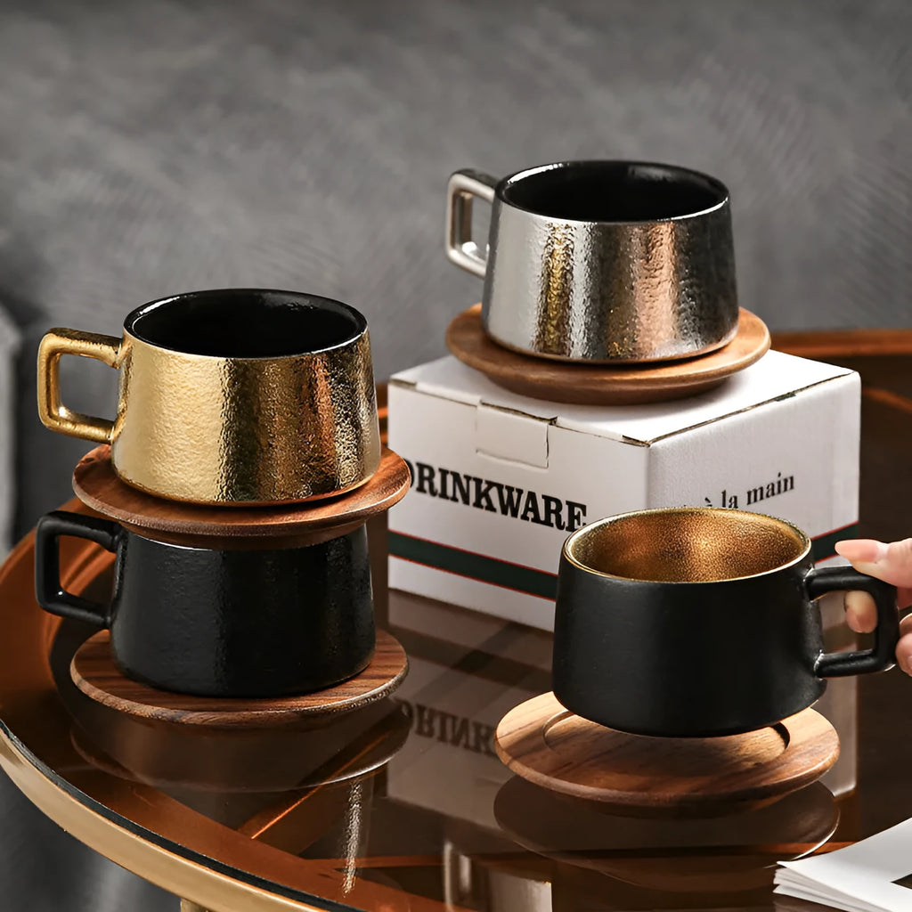 Office gift coffee cup suit with ceramic mug, plated gift box, and decorative bag options
