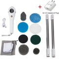 White handheld cleaning ball with lithium rechargeable battery and cleaning brush attachment