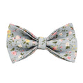 Blue floral patterned cloth dog collar set with matching leash, bow, and vest for small to extra-large dogs.