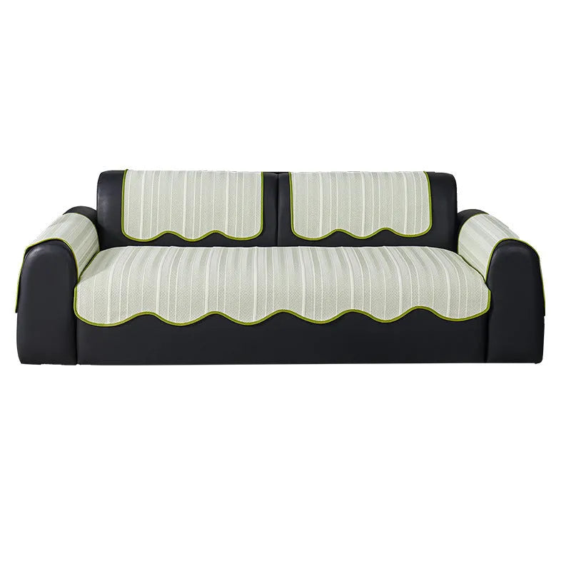 Special-shaped straight row mat sofa cover in ice silk fabric with non-slip design