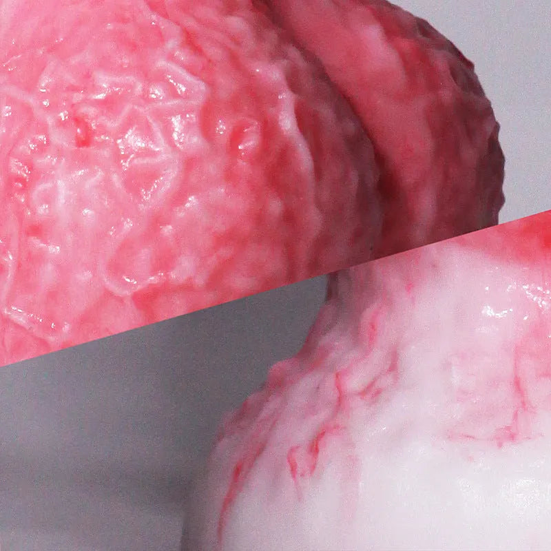 Pink platinum silicone shaped penis masturbation device for women, shown in Berserker S and M sizes.