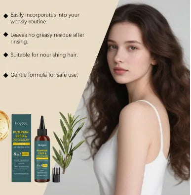 Rosemary hair essential oil 100 ml bottle with pointed applicator nozzle and black hair comb.