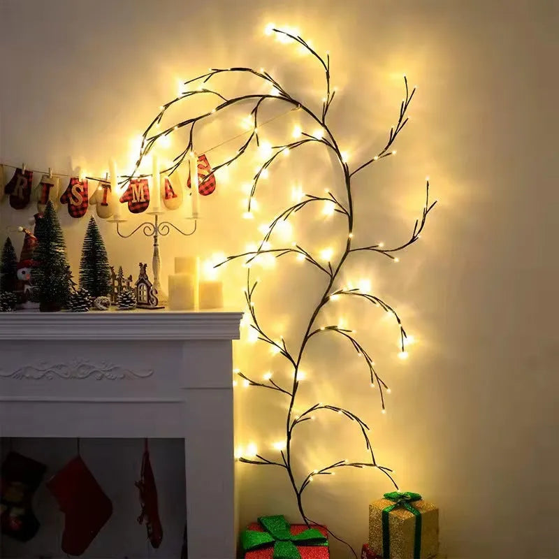 Flexible LED Christmas garland with vine branches and warm white lights for wall decoration
