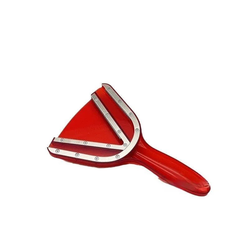 Red adjustable telescopic can and bottle opener with non-slip plastic handle on a white background.