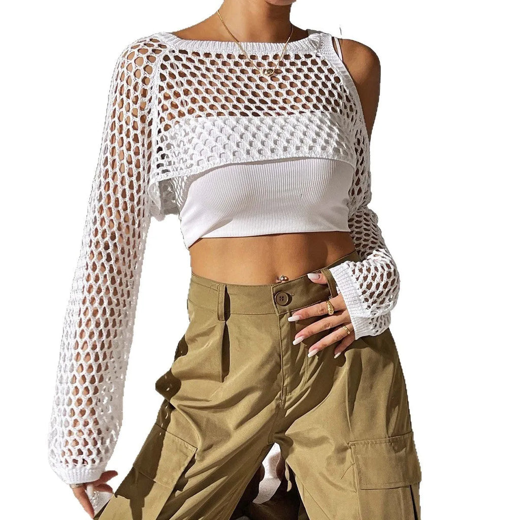 Mesh shirt with hollowed navel design in polypropylene fibre available in six colour options