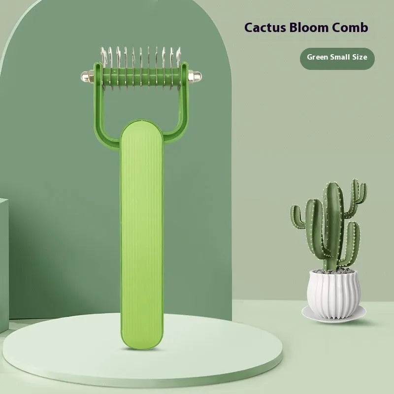 Pet hair unknotting comb with stainless steel blades and PP handle in green or grey