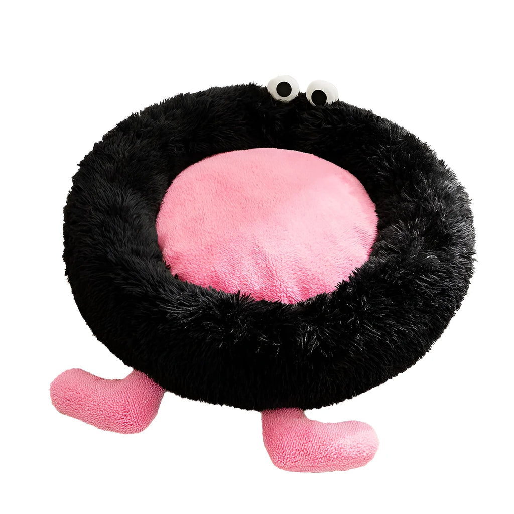 Elf Briquettes plush pet sleeping mat with raised edges in blue, pink or yellow colours