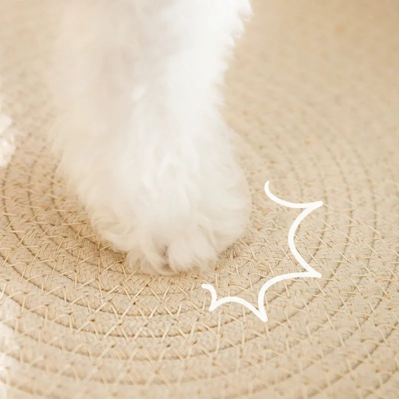 Green oval cat scratch pad bowl with sisal scratching surface measuring 650mm