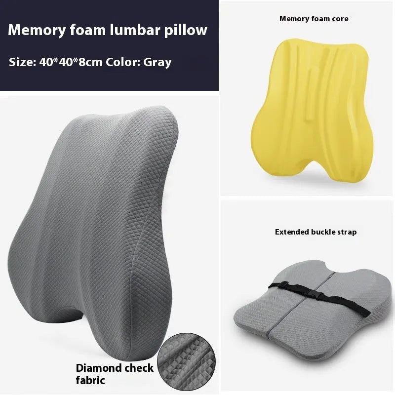 Office chair lumbar support pillow measuring 40x40x8cm in grey, navy blue, and pink colour options