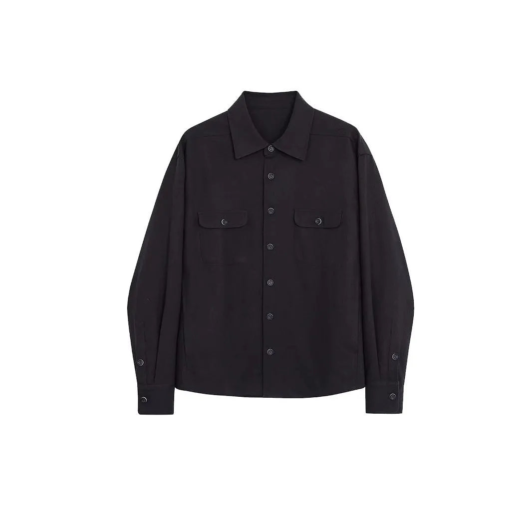 Men's light sand rice coloured casual shirt with long sleeves and a simple lapel design.