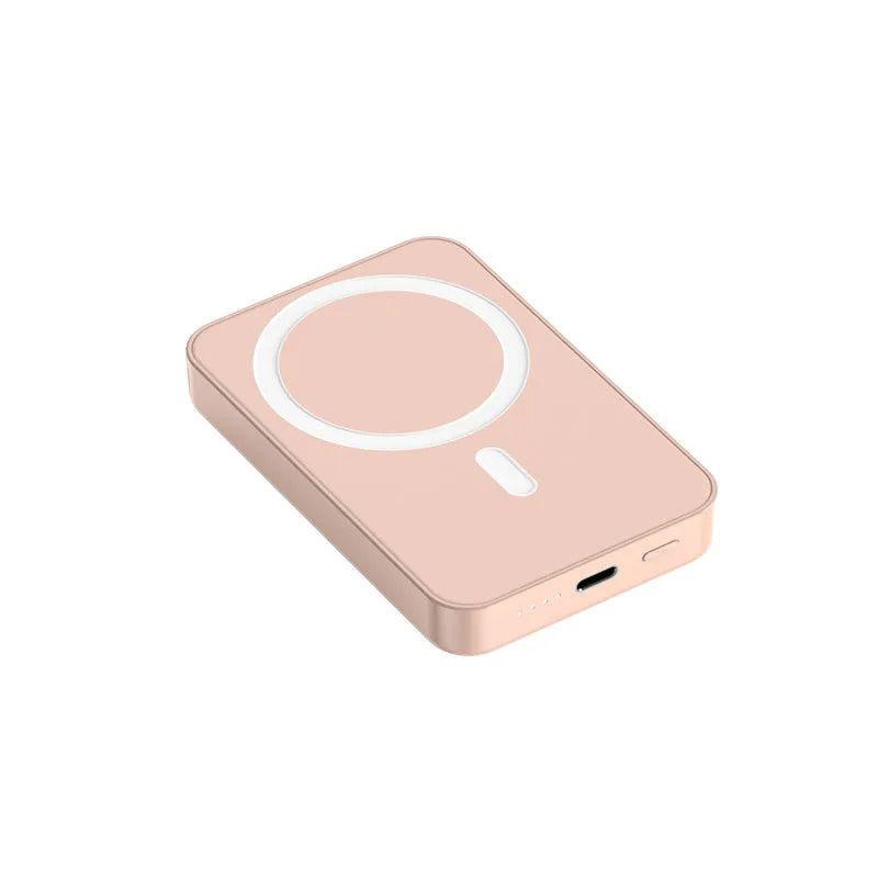 Magnetic wireless power bank with 20000mAh capacity in pink, purple or white plastic housing