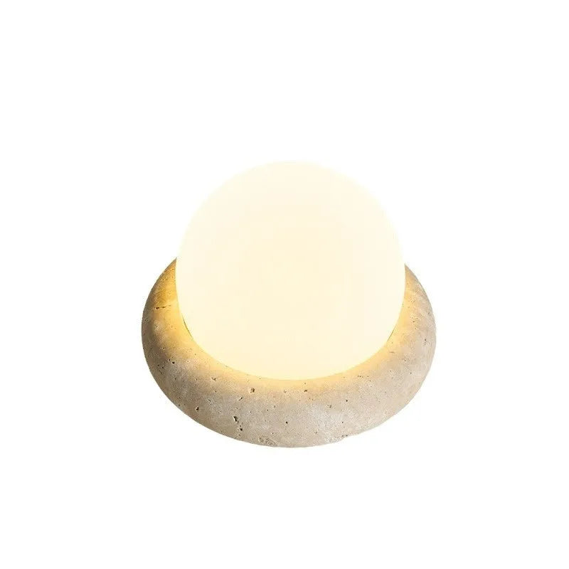 Circular bedside night lamp with remote control and yellow cave stone light