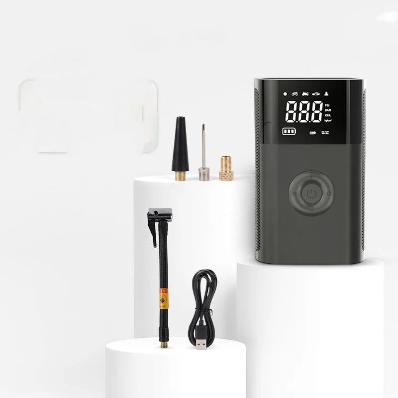 Wireless handheld digital display car air pump with ABS construction and multiple inflation nozzles