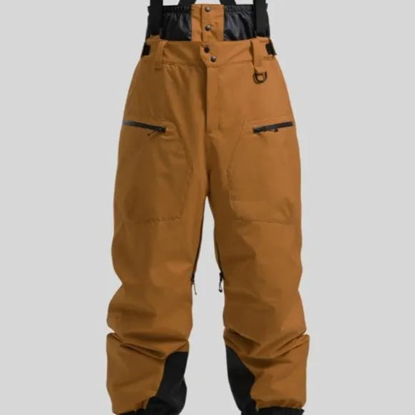Men's waterproof ski trousers in black thickened linen fabric with flame retardant properties