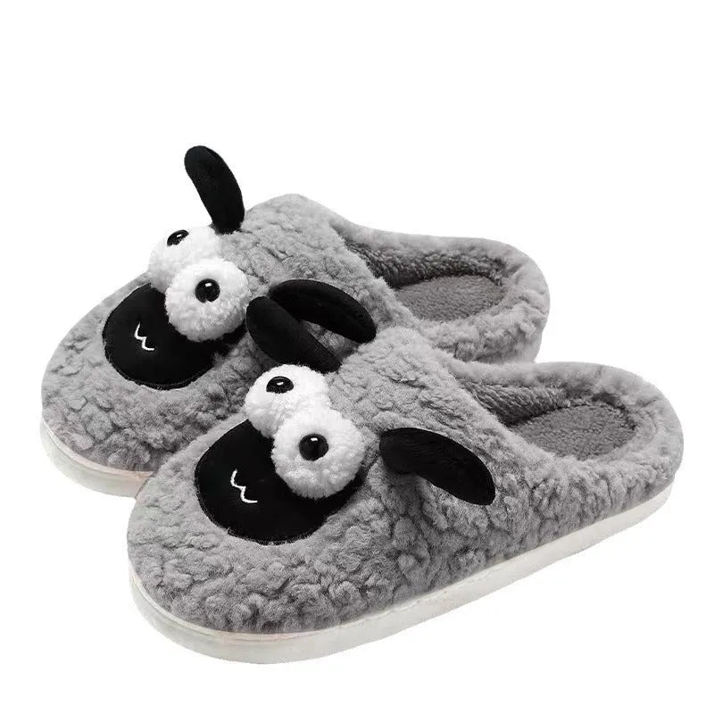 Brown suede slip-on slippers with a thermal cotton lining and a light PVC sole.