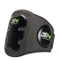 Thickened dark grey Sanda boxing waist protector shown from the front.