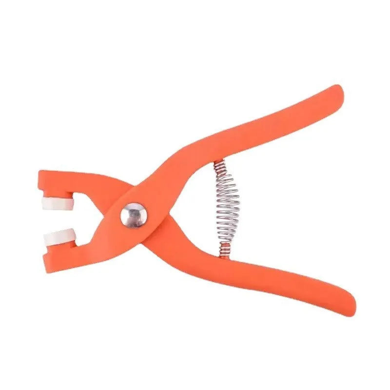 Stainless steel five claw no-sew button and application pliers for children's clothing.