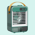 Dark green portable desktop fan with USB cable and 5 plastic blades for dormitory or office use