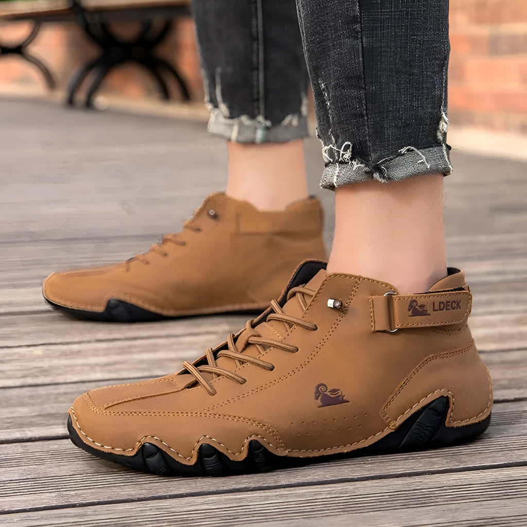 Men's black Octopus high-top casual shoes with round toe and flat rubber sole