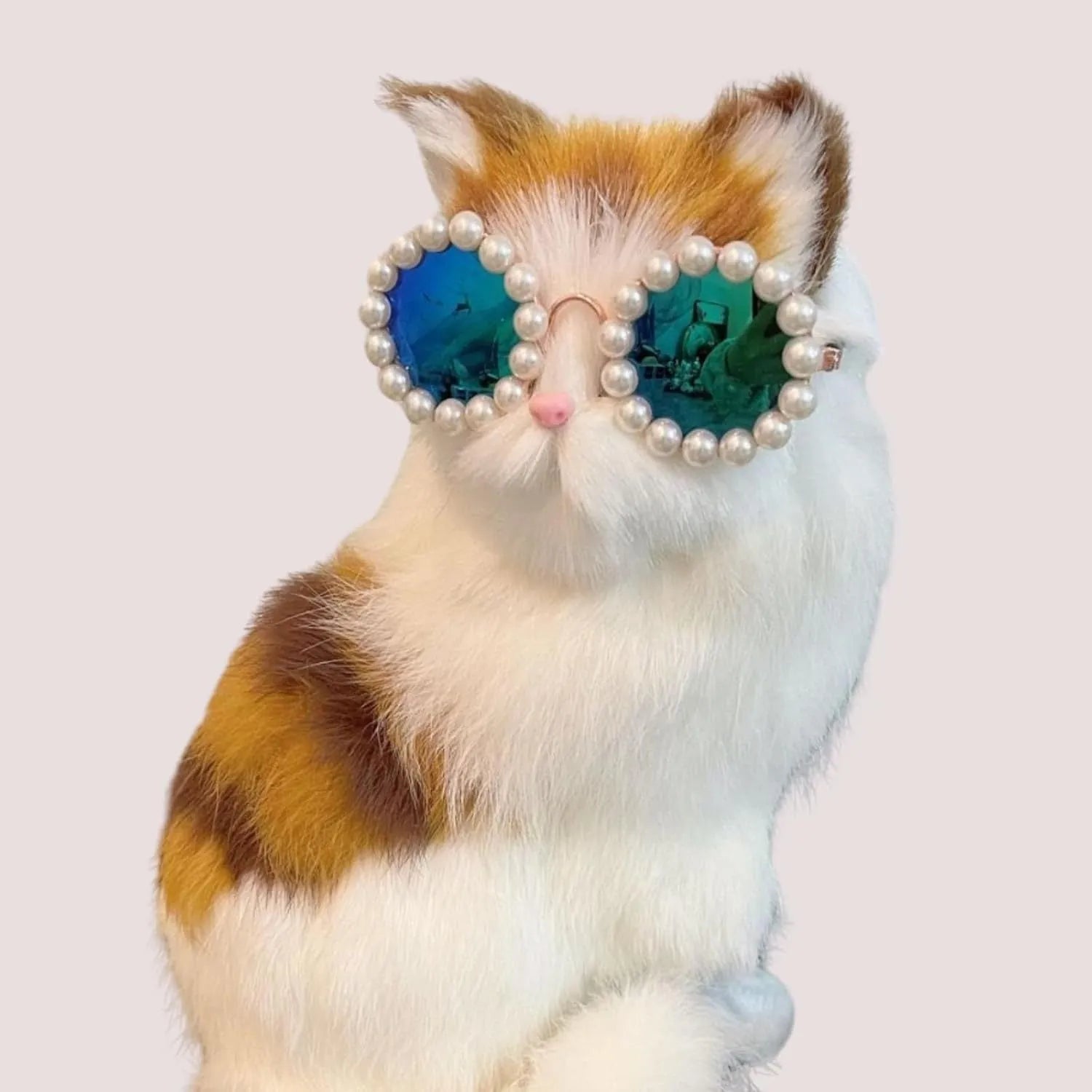 Pearl-rimmed round sunglasses for pets in blue, black, coffee, orange and purple colours