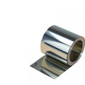 Roll of thin 304 stainless steel sheet strip with a leather backing on one side.