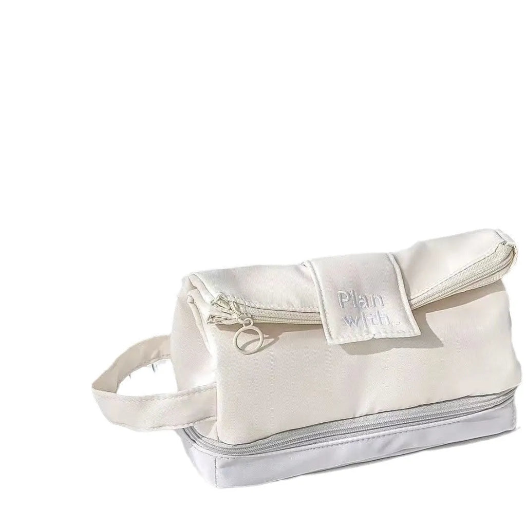 Polyester folding double layer pencil case in dark blue, blue or cream white colours