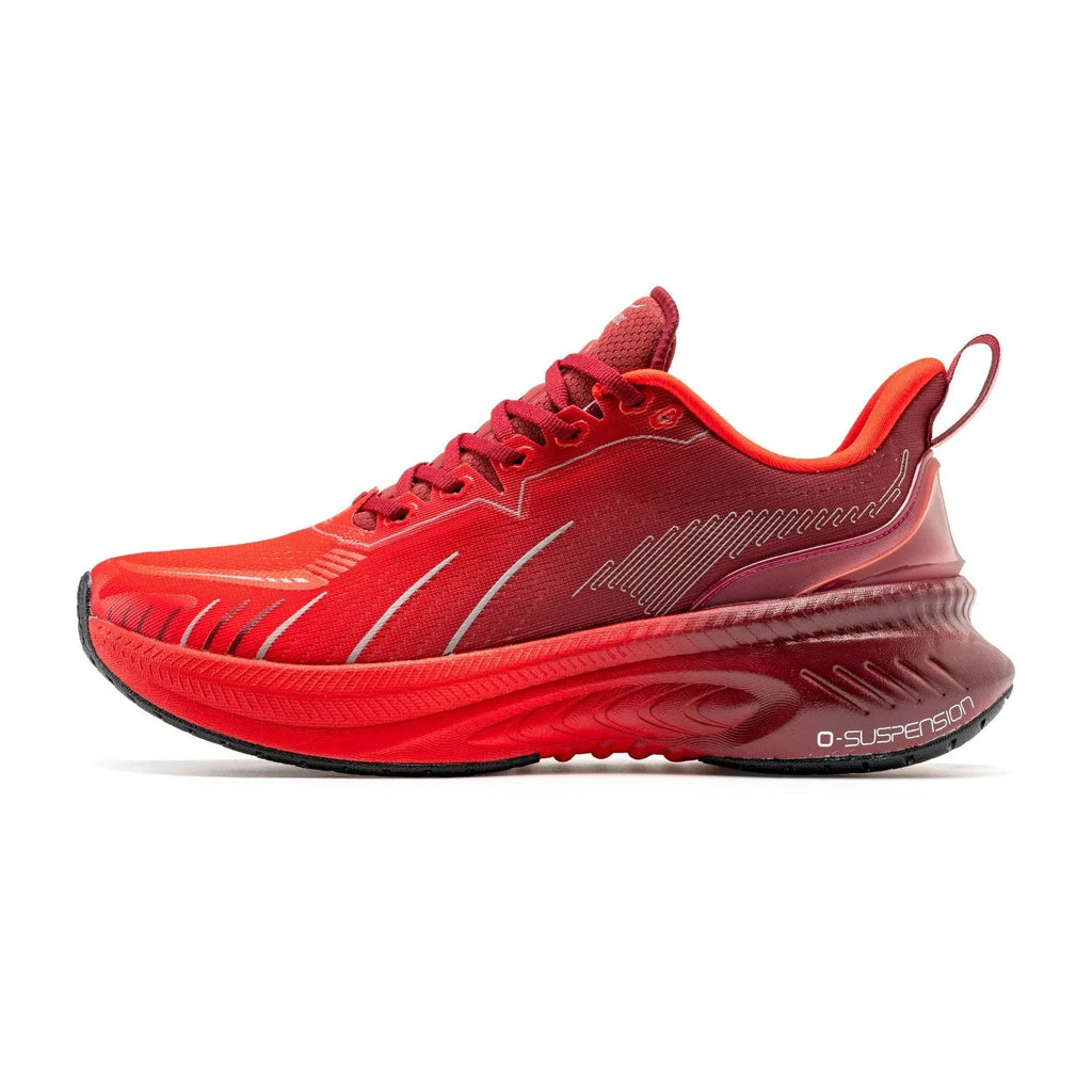 Low top running sneakers with PU mesh upper, rubber sole, and available in various colours like red, black, and blue.