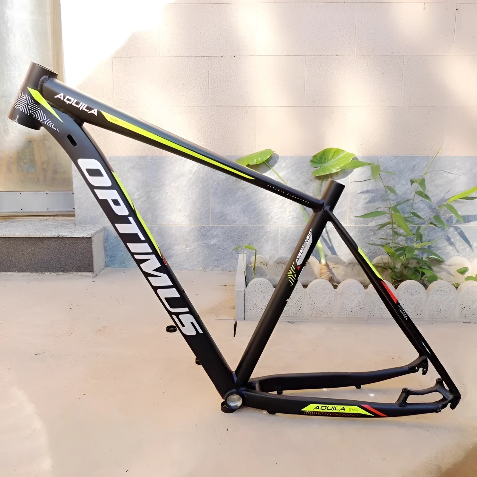 Black green aluminium mountain bike frame with internal cable routing for 29-inch wheels