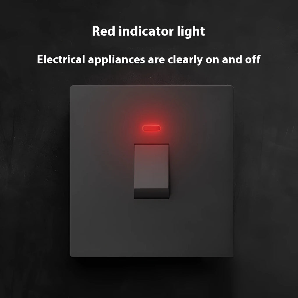 High-current double-break electrical switch with light panel indicator in gold, grey, or white finish.
